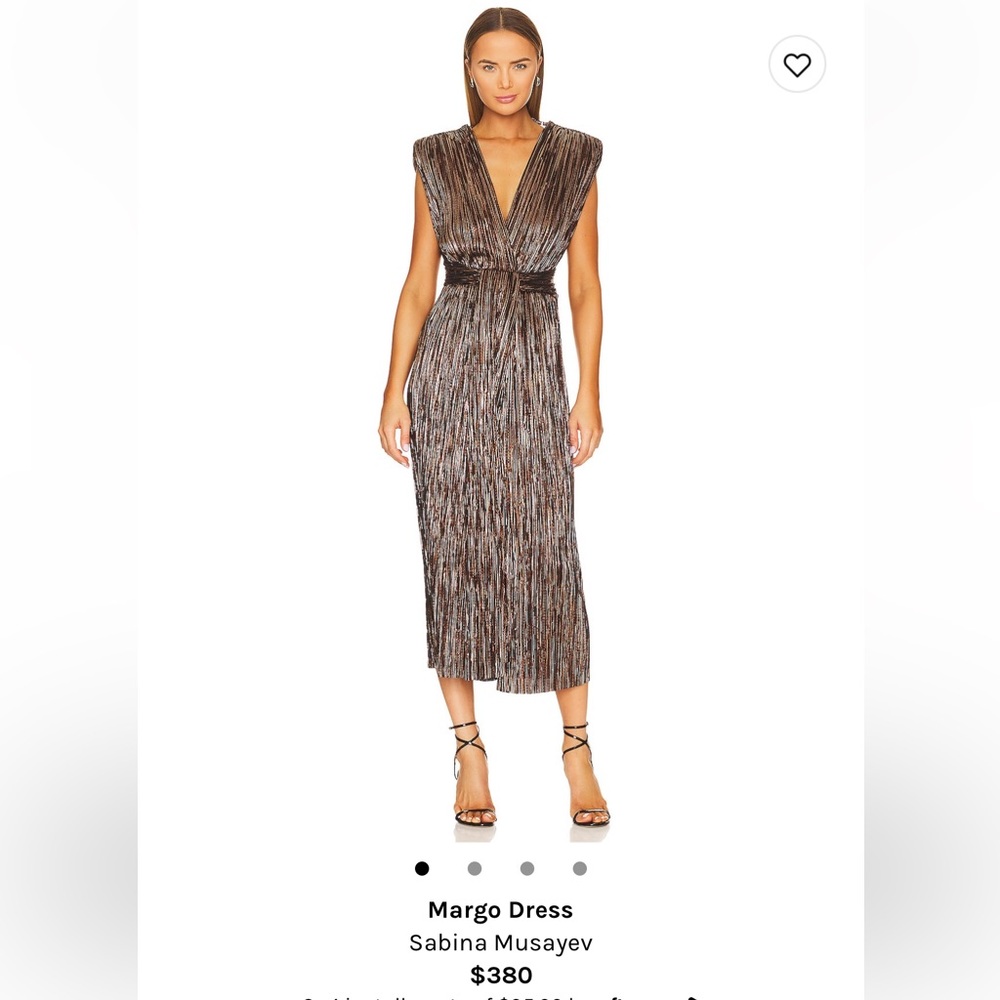Sabina Musayev Metallic Bronze Pleated Midi Dress
